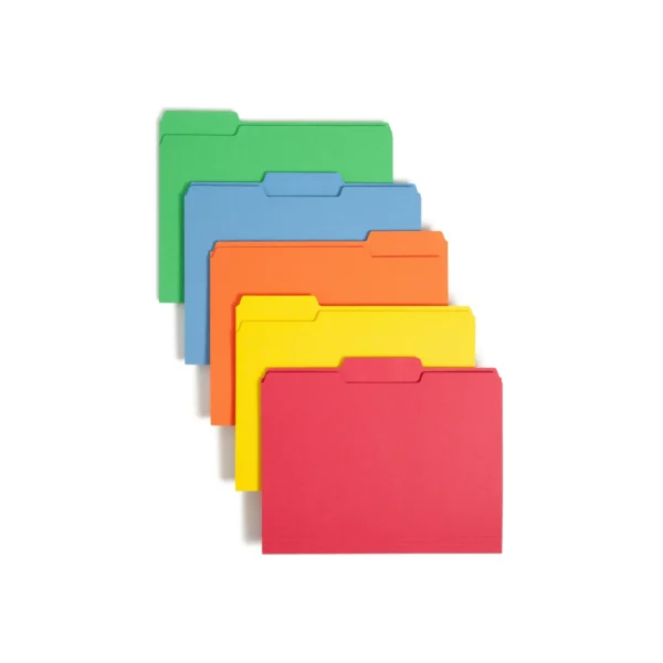 Color File Folders, Letter Size, 1/3 Cut, Brights, Box Of 100 - Multicolor