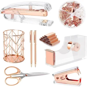 Rose Gold Desk Accessories, Acrylic Stapler Set - 1000Pcs Staples