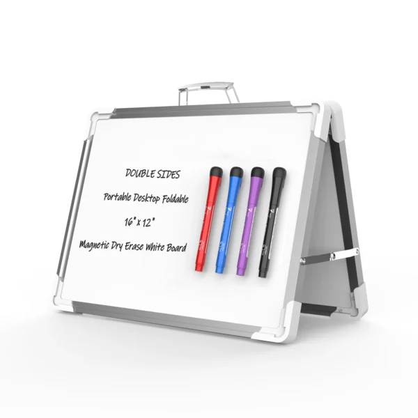 Double-Sided White Board with Handle and 4 Markers - 16"x12"